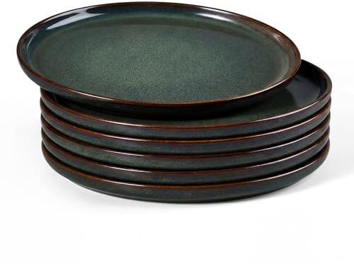HaWare 10.5” Dinner Plates Set of 6, Large Reactive Glaze Stoneware Dinnerware Set, Round Ceramic Plate for Home Restaurant, Chip and Scratch Resistant, Microwave & Dishwasher Safe, Moss Green