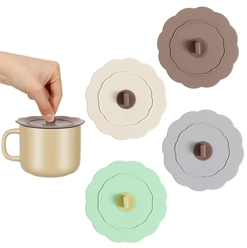 Matwsec 4 PCS Silicone Lids Drink Covers Cup Covers for Drinks Reusable Mug Cover to Keep Bugs out for Mugs Tea Coffee Glasses