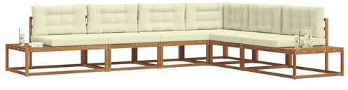 vidaXL Outdoor-Sofagarnitur 6 Stück Natur und Creme, Akazienholz-Sofa, modernes Outdoor-Sitzen, robuste Garten- und Terrassensitzgruppe, wetterbeständiges Möbelset für draußen