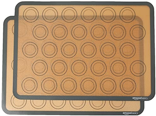 Amazon Basics Rectangular Tapete de silicona para hornear macarons, juego de 2 unidades, 29.5 x 41.9 cm, Marrón, Negro