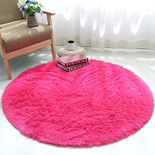 ZHXINYU XINYUKEJI-Tapis Rond, Tapis de Sol Shaggy Confortable Moquette Anti-dérapage Velours de Salon à Longs Décoration,Tapis de Sol Shaggy Confortable,Tapis décoratif(Rose Rouge,100_x_100_cm)