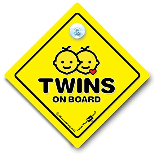 Twins On Board Auto-Schild, Baby on Board-Schild, Saugnapf-Autofenster-Schild mit Gummi-Saugnapf-Befestigung für Zwillinge