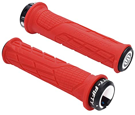 FIFTY-FIFTY MTB Griffe, Fahrradgriffe aus rutschfestem Gummi, Single Lock-on Fahrrad Griffe/Lenkergriffe MTB für Mountainbike, Enduro, Downhill, Trail, E-Bike (Rot)