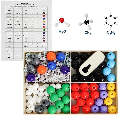 Modelo Molecular Kit de Estructura Orgánica Inorgánica Química 240 Unids con Átomo Enlaces y Guía de Instrucción para Maestros y Científicos por Poweka
