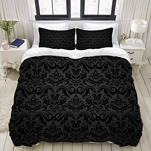 YOUMEISU Bedding Bettwäsche-Set,Orientalisches Vektormuster mit Damast-, Arabesken- und Blumenelementen,Mikrofaser Bettbezug und Kissenbezug - (240 x 260 cm)