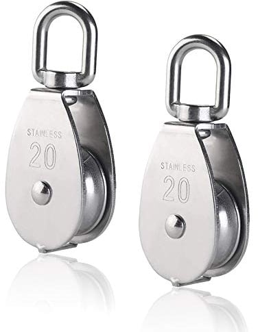 2 Pezzi M20 Puleggia Singolo Blocco Carrucole in 304 Acciaio Inox 20mm Singola Puleggia Gru Girevole Gancio Singola Ruolo Puleggia Carico Carico 75 Kg