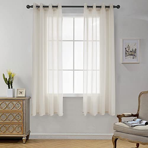 CUCRAF Net Curtains - Sheer Voile Linen Eyelet Curtains for Living Room & Bedroom, 72 Drop Pair, Wrinkle Resistant Solid Colour Easy to Clean & Machine Washable