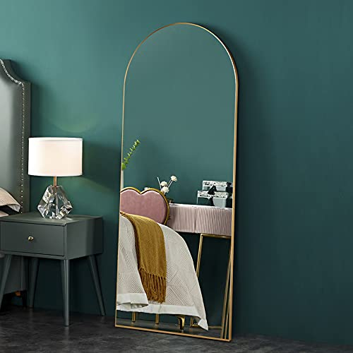 CASSILANDO Bogen Ganzkörperspiegel 162×53cm Groß Bodenspiegel, Abgerundeter Standspiegel, Ganzkörperspiegel mit Ständer Groß Wandspiegel im Schlafzimmer, Ankleidezimmer Spiegel (Gold)