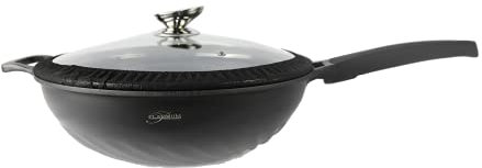 WOK Pfanne 32cm Induktion Aluguss mit Deckel Antihaft Bratpfanne Marmorbeschichtung Gastronomie Home Wokpfanne