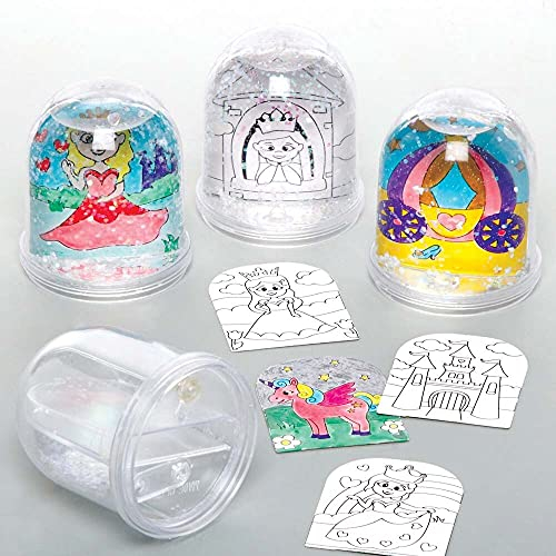 Baker Ross Schneekugeln zum Basteln, Ausmalen von Prinzessinnen, Packung mit 4 Stück, Kunstprojekt für Kinder, selbstgemachte Geschenke, FE286