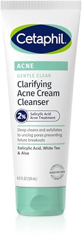 Cetaphil Acne Face Wash, Gentle Clear Clarifying Acne Cream Cleanser with 2% Salicylic Acid, Deep Cleans & Treats Acne Prone Skin, Skin Care for Sensitive Skin, 4.2oz
