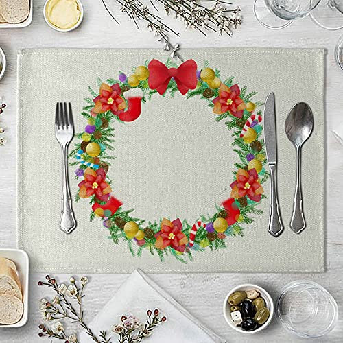 Daesar Tischsets 8er Set Weihnachten, Platzset Baumwolle 42x32 Weihnachtskranz, Platzset Abwaschbar für Glastisch Esstisch