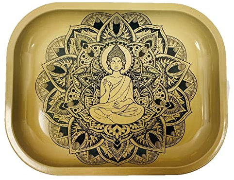 Wise Skies Metal Rolling Tray Smoking Accessories Characters Rolling Papers Rolling Tip Small (Golden)