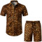 LucMatton Herren 2 Stück Blumen Outfits Hipster Leopard Kurzarm Button Down Hemd und Shorts Set für Club Party Gold Leopard XX-Large