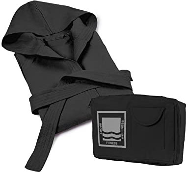 Banzaii Accappatoio in 100% Microfibra con Cappuccio – Accappatoio Uomo e Donna con Borsa Resistente e Salvaspazio - Taglia XL Nero