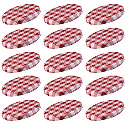 Westmark 15 Schraub-/Twist-Off-Deckel für Einmachgläser, rund, ø 66 mm, Weißblech, Rot-Weiß, Karriert, 409622E3