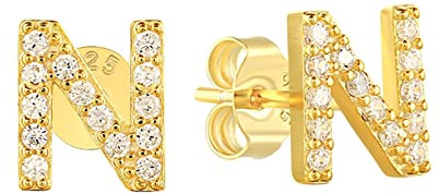 Homxi Ohrringe Ohrstecker,Damenohrringe Silber 925 26 Buchstaben A-Z Zirkonia Ohrringe mit Stecker Gold