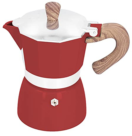 lyrlody Cafetière à Moka 3 Tasses en Aluminium avec Couvercle et Poignée Anti-brûlure, Portable pour Camping, Rouge