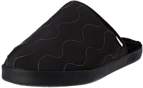 TOMS Harbor Cozy Herren-Hausschuhe, Schwarze, gesteppte Baumwoll-Ripstop-Kunstfell, 42 EU