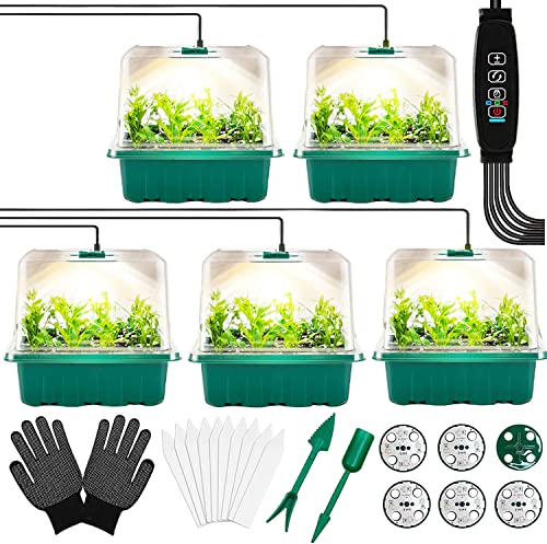 5 Pezzi vassoi per la crescita delle piantine,Mini serra germinazione,Vassoio per Piantine,Vassoio Germinazione con Cupole Ventilate,Scatola di Germinazione,Kit Propagazione Piantine,per Germinazione