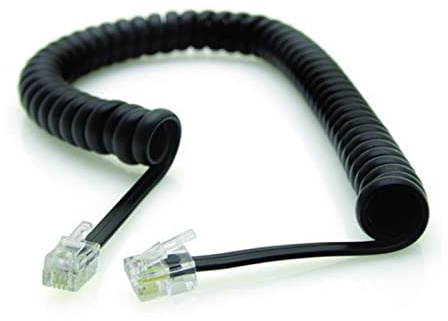 Prometeo Electronics Spiral-Telefonkabel 5 m vom modularen Stecker RJ9 4P4C auf modularem Stecker RJ9 4P4C - Farbe Schwarz