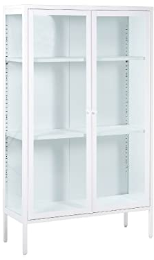 Beliani Armoire Blanche en Acier et Verre 150 x 90 x 35 cm avec Vitrine Industriel Nash