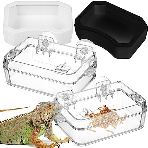 POPETPOP Reptile Water Bowl, 4 Pcs Reptile Water Dish Reptile Feeder with Suction Cup Plastic Reptile Water and Food Bowl Worm Live Fodder Container for Lizard Chameleon Gecko
