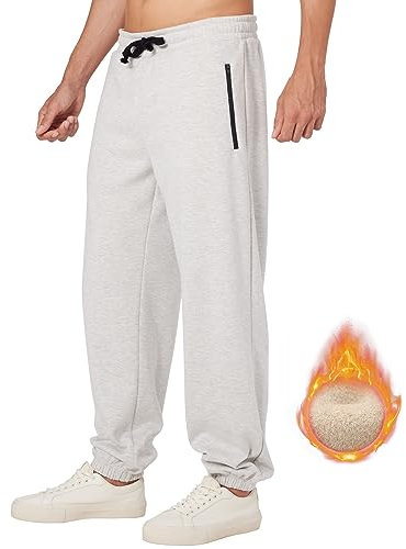 ineepor Pantalon Chandal Hombre Deportivos Hombres Pantalones Forro Polar Baggy Holgados Invierno Termico Fleece Jogger Sweatpants con Bolsillos de Cremallera