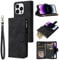 QLTYPRI Case for iPhone 15 Pro 6.1 inch, Large Capacity Leather Wallet Case 6 Card Holder & 1 Zipper Pocket Kickstand Wrist Strap Magnetic Case for iPhone 15 Pro - Black