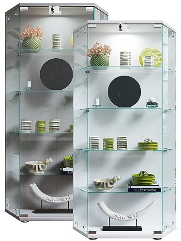 VCM Glasvitrine stehend | Vitrine Glas mit ESG-Sicherheitsglas | Maße ca. H. 114 x B. 83 x T. 17 cm | Standvitrine Glas | Modern und platzsparend | Glas Vitrinenschrank – Cenila L