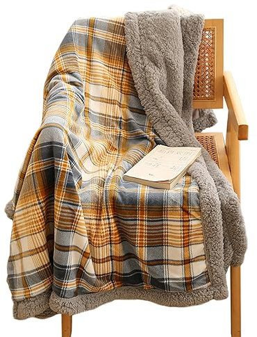 Couverture À Carreaux Nordique pour L'automne Et l'hiver|Plaid De Sieste Au Bureau Super Douce Et Confortable|Plaid Polaire Chaude Et Décontractée pour Canapé-lit,Jaune,70x100cm (27,5x39,3 Pouces)