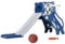 AIYAPLAY Kids Slide 3 in 1 Freestanding Toddler Slide with Climber, Basketball Hoop, Basketball, Tiger-Themed for Ages 18-36 Months - Blue