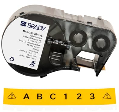 Brady Reflektierendes-Etikettenband für Etikettendrucker BMP41/BMP51/BMP53/M511 - Klebeetiketten - Schwarz auf Gelb (19,05 mm (B) x 6,10 m (L)) - M4C-750-584-YL
