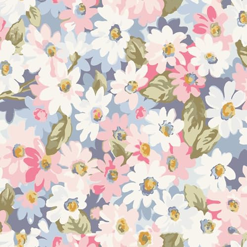 VaryPaper Self Adhesive Wallpaper Pink Floral Wallpaper 44.5cmx200cm Watercolor Flower Contact Paper Sticky Back Plastic Stick on Wallpaper for Girl Bedroom Living Room Furniture Wrap Lining Paper