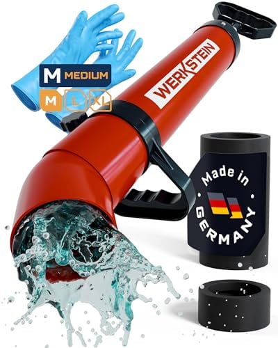 WERKSTEIN Rohrreinigungspumpe Inkl. Handschuhe (M) I Hochdruck Abflussreiniger zur schnellen und effektiven Rohrreinigung in Bad, Küche und WC I Rohrreiniger Pumpe Rohrreiniger Druckluft