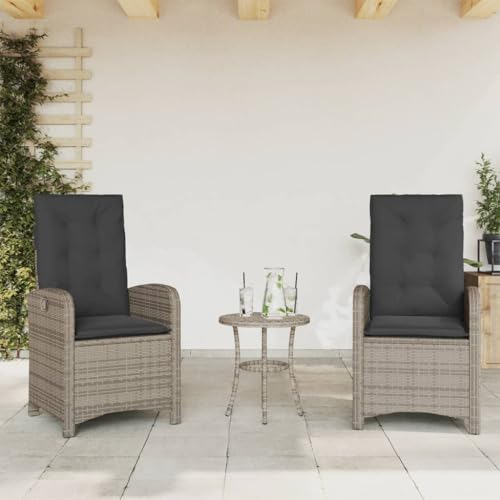 Hommdiy Gartensessel mit Kissen, Gartenstuhl mit Verstellbarer Rückenlehne, Liegestuhl mit Stahlrahmen, Sessel Stuhl Relaxsessel, Poly Rattan 2pz,Grau