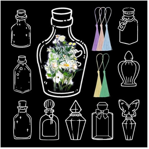 SSKHE 40 Stück Lesezeichen aus getrockneten Blumen, transparent, DIY, Handwerk, transparent, Wishing Bottle, Lesezeichen aus gepressten Blumen, handgefertigt, schön, floral, Seiten mit Fransen