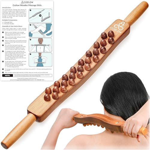 Cozlow - Outil de massage en bois de Guasha – Masseur en bois de qualité supérieure avec 25 perles de massage pour la sculpture du corps, la libération des fascias et le drainage lymphatique