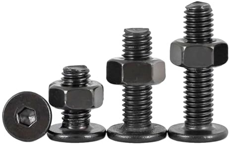 Foyoram Tornillos de cabeza de oblea M3 x 12 mm con hexágono interior y tuercas, 50 unidades, color negro, acero inoxidable, tornillo de cabeza plana con hexágono interior, cabeza grande (M3 x 12 mm)