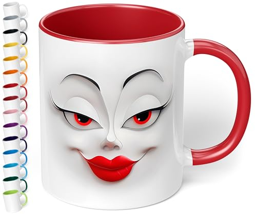 True Statements Emotion Büro Keramik-Tasse „Flirty Gesicht“ - 330ml Kaffeebecher - Face Mug - Geschenke für Kollegen (Rot)