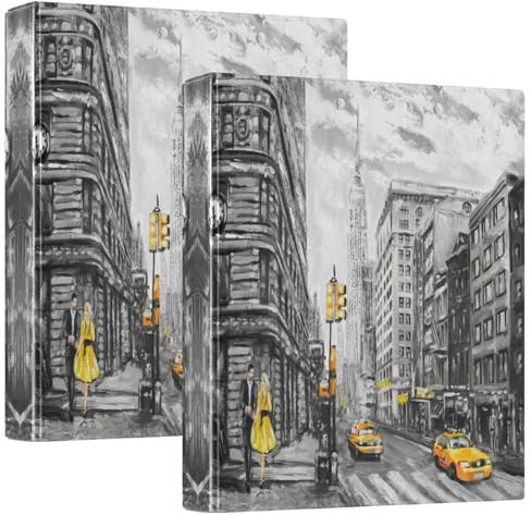 Quteprint Ringbuch mit 3 Ringen, New York Street Art Malerei, 3,8 cm, runder Ringordner mit 3 transparenten Innentaschen, Ordner-Organizer mit Klemmbrett für Büro, Zuhause, Schule, hält 200 Blatt, 1