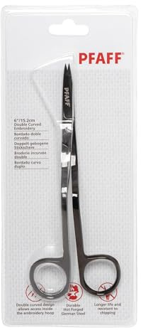 PFAFF doppelt gebogene Stickschere 15,2 cm (6) – Präzisionsstickschere aus rostfreiem Edelstahl für Hand- & Maschinenstickrahmen – schwarz