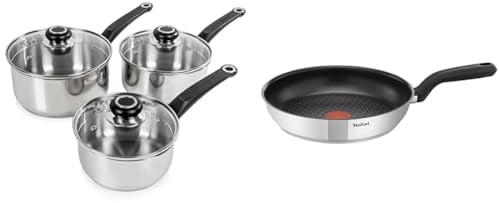 Morphy Richards 970003 Equip 3-Piece Pan Set, Stainless Steel & Tefal Comfort Max, Induction Frying Pan, Stainless Steel, Non Stick, 30 cm