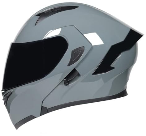 Woljay Integralhelm Klapphelm Motorrad Modularer Helm Motorrad Doppelvisier für Erwachsene Männer Frauen Moped Street Racing DOT / ECER22-05 Approved (Grey-Smoke Visor,XL)