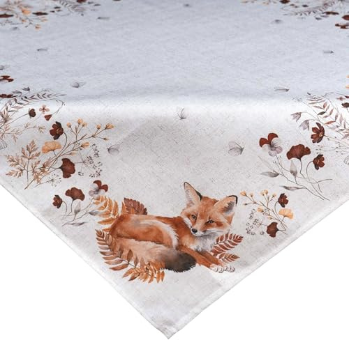 Tischdecke Mitteldecke Tischläufer Herbst Kissen Druckdesign Fuchs im Herbst beige braun (85 x 85 cm)