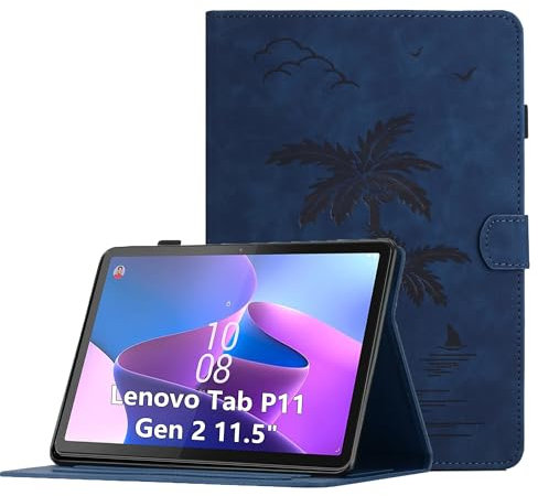 Coque pour Lenovo Tab P11 (2nd Gen) 11.5 Pouces 2022 Housse de Protection Multi-Angles Étui en Cuir PU avec Fente pour Carte, Auto Réveil/Sommeil, Bleu Marine