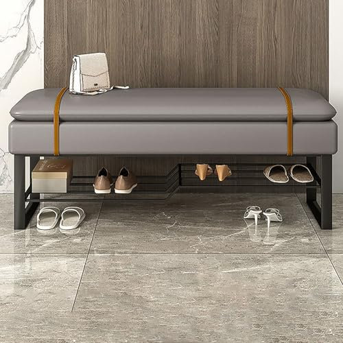 Schuhregal 2 Ebenen,Schuhbank Mit Gepolstertem Sitzfläche, Schuhregal Mit Sitzbank, Schuhschrank Mit Sitzbank,Sitzbank Mit Schuhregal,Sitzbank Flur,Sitzbank Flur,Aufbewahrungshocker(Gray,L31.5/80cm)