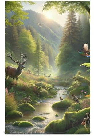 ODAWA Geschirrtücher mit Hirschmotiv, sehr saugfähig, Geschirrtuch für Haushaltsreinigung, 4 Stück