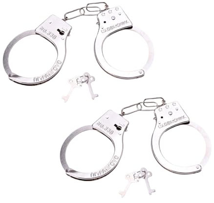 Katyjun 2 Stück Handschellen Kinder Polizei Echt Stahl Profi mit 4 Schlüssel, Einstellbare Handschelle Kostüm