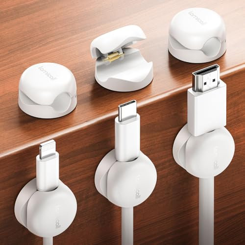 Lamicall [6 Stück] Kabelhalter Kabelclips, Kabel Organizer - [Kleiner & Raumsparender] Feder Kabelklemmen Selbstklebend, Kabelmanagement für Schreibtisch, Nachttisch, Kabelorganizer Auto für Ladekabel